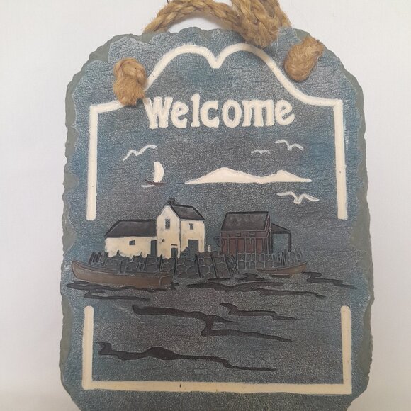 "Welcome" Ocean Scene Outdoor Wall Plaque - Picture 1 of 2